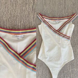 Lover + Friends Rainbow Striped Neckline Bodysuit